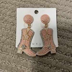 Sparkly pink rhinestone cowgirl earrings